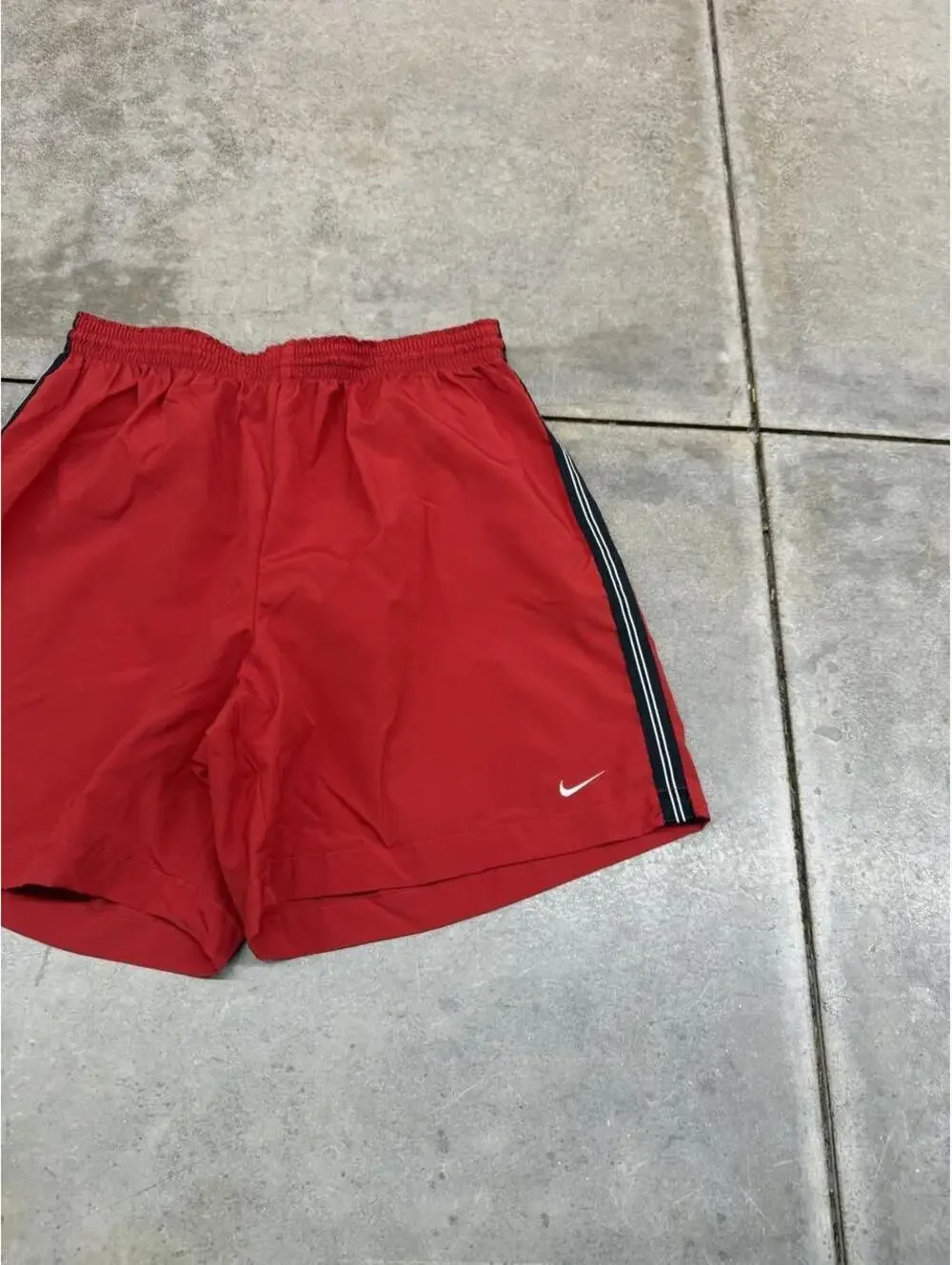 vintage nike red and white small swoosh gym shorts size large